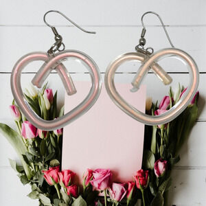 Vintage 1980's "Neon" Modernist Heart Pierced Dangle Earrings New Wave Valentine